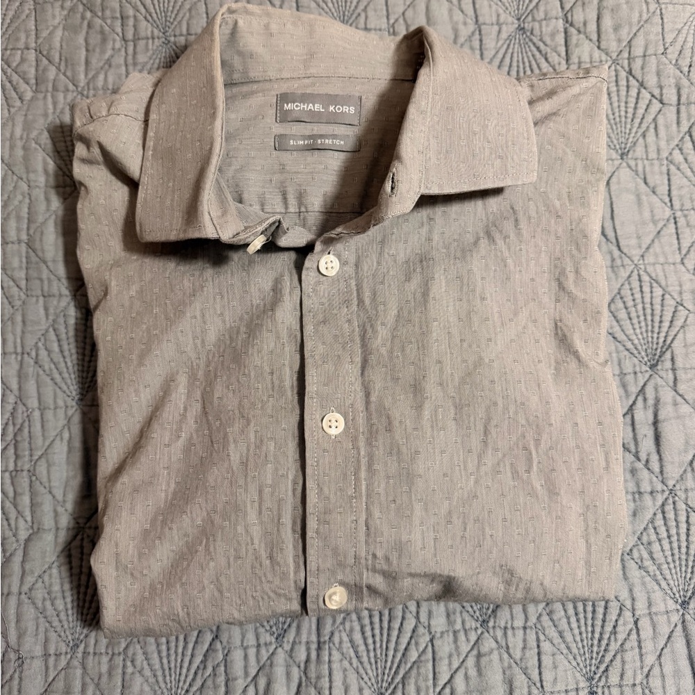 Michael Kors Slim Fit Stretch Light Gray Men's Dress Shirt Sz XL 17 Neck
